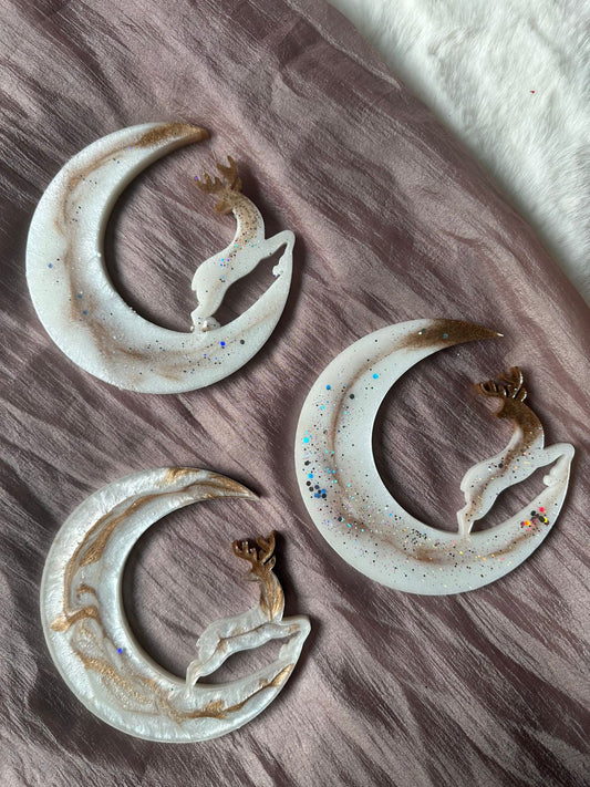 Crescent Reindeer Resin Ornaments