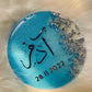 Top view of Blue color Resin magnet with Name and date