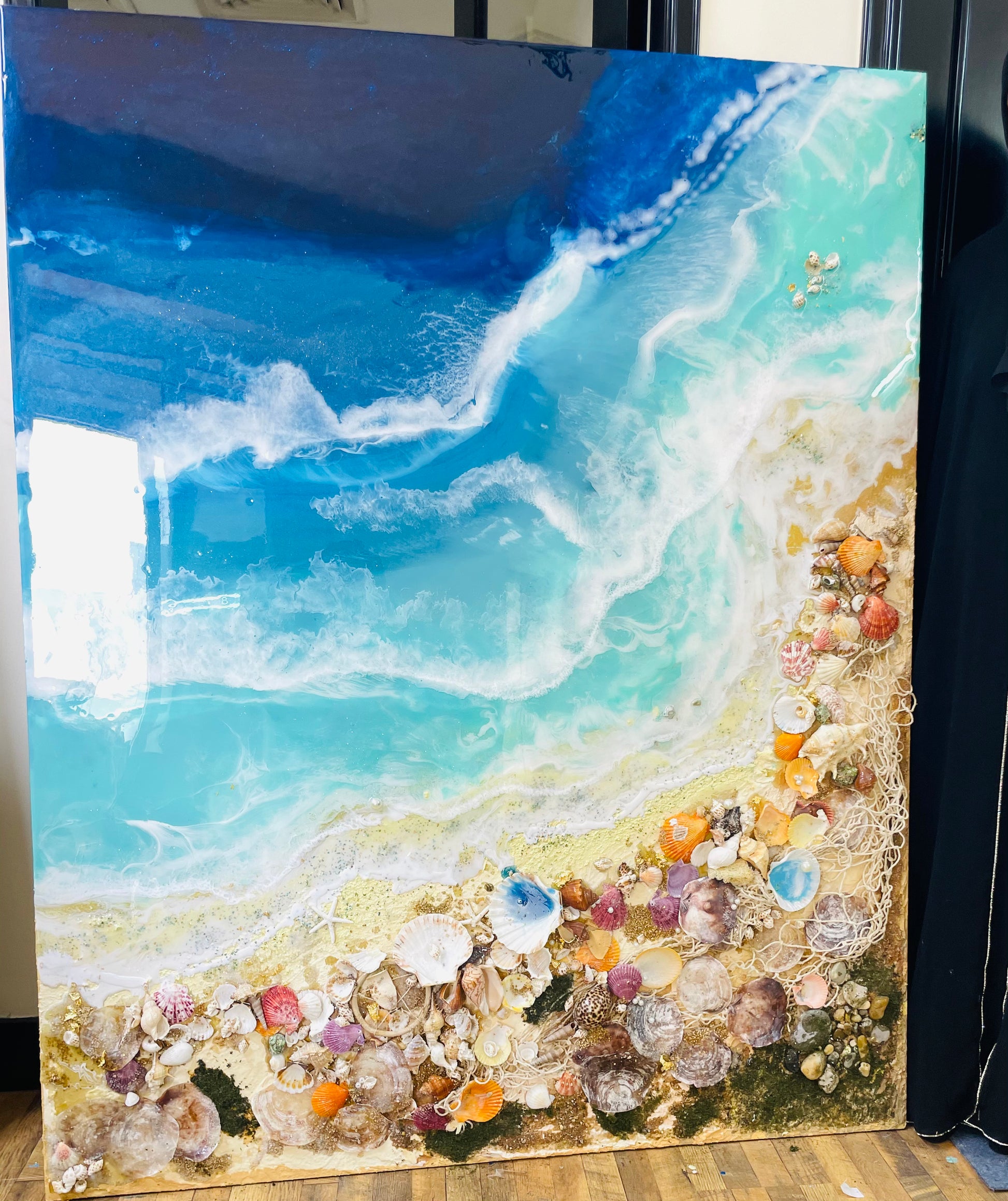 Front view of ocean themed resin art