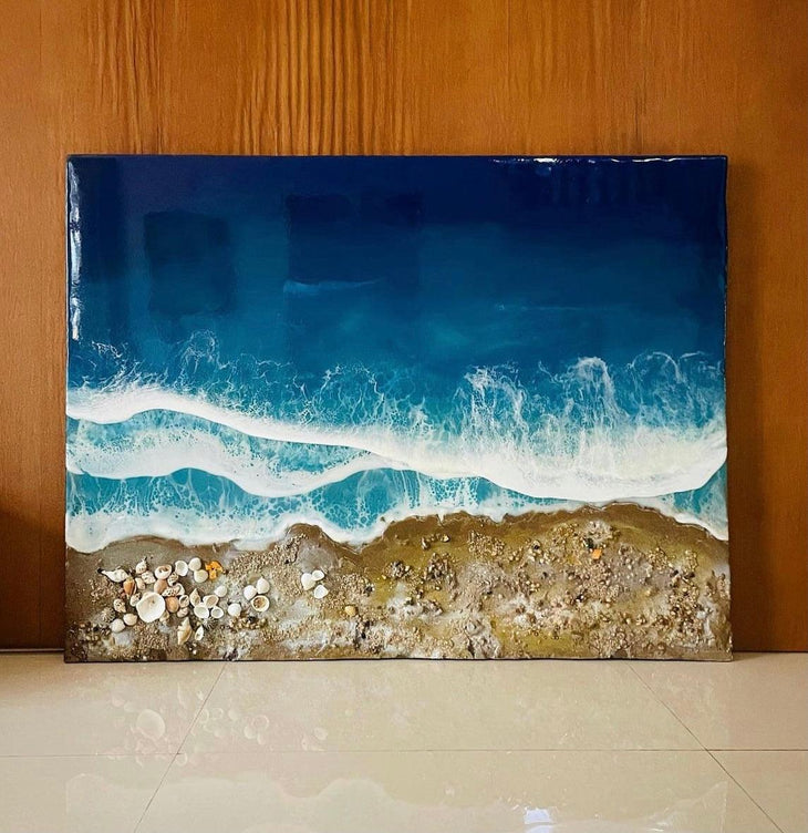 Front view of ocean themed resin art