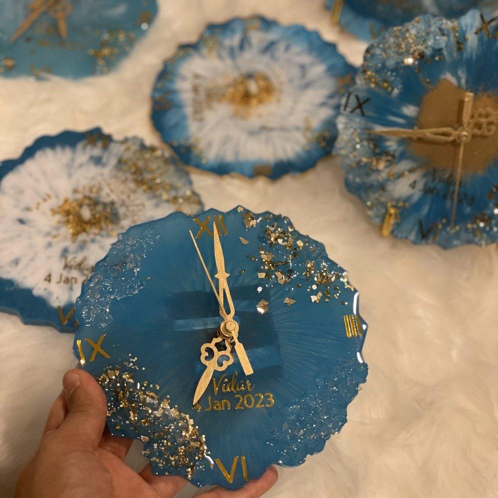 View of Ocean themed resin clock in hand