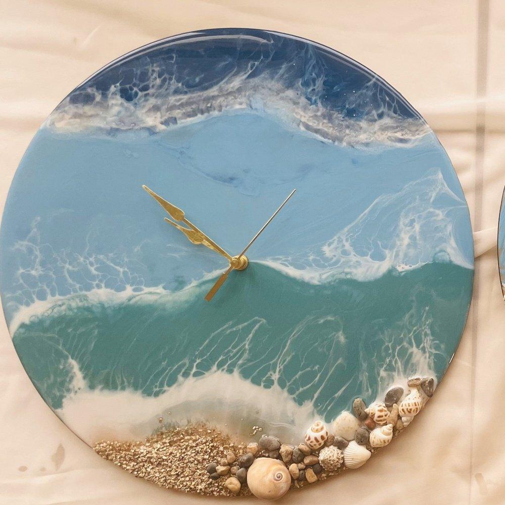 Top view of ocean resin clock