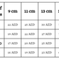 A table containing No of Pcs and sizes and their pricw