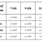 Product Price and Size List